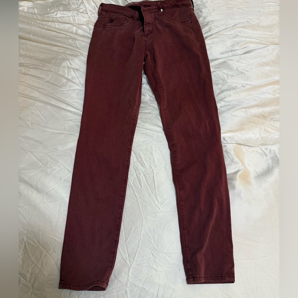 AG Adriano Goldschmied by Anthropologie Maroon Mid Rise Super Skinny Ankle 29